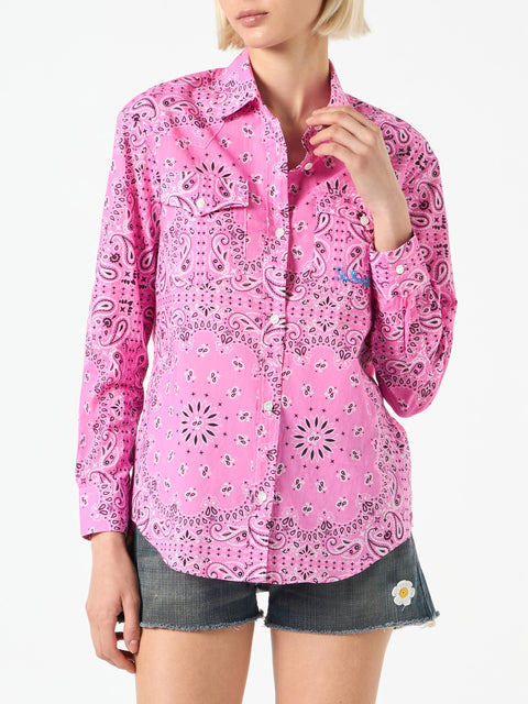 Woman pink shirt with bandanna print - MC2 Saint Barth