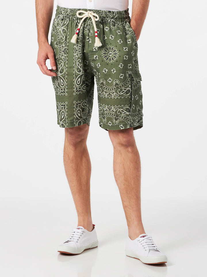 Man linen bermuda shorts with military green bandanna print - MC2 Saint Barth