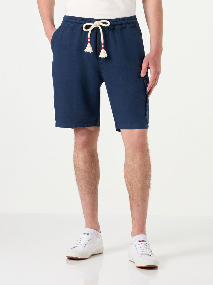 Bermuda da uomo in lino blu navy