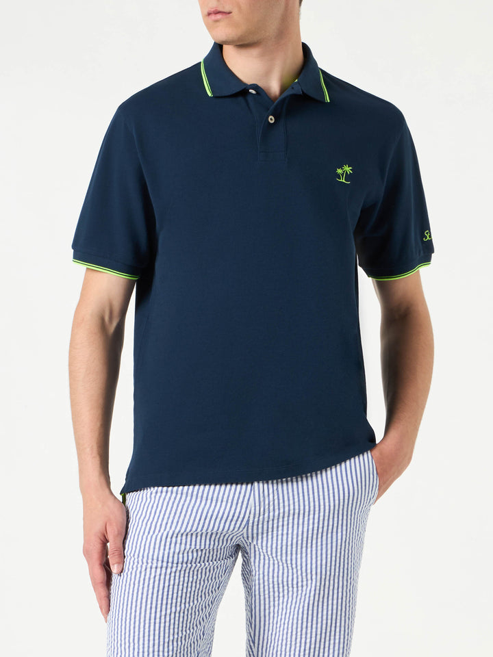 Blue piquet polo with St. Barth logo and contrasts - MC2 Saint Barth