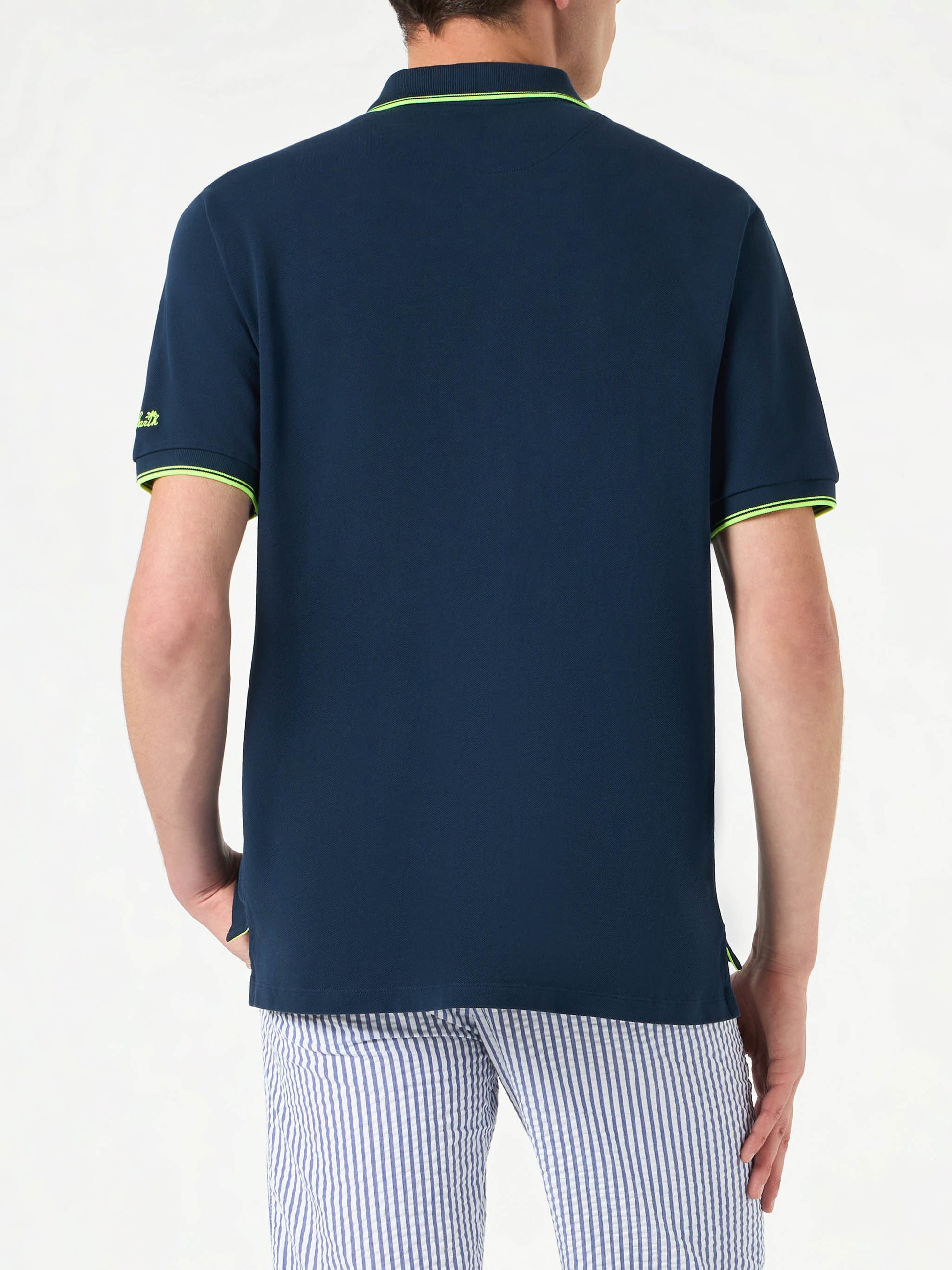 Blue piquet polo with St. Barth logo and contrasts - MC2 Saint Barth