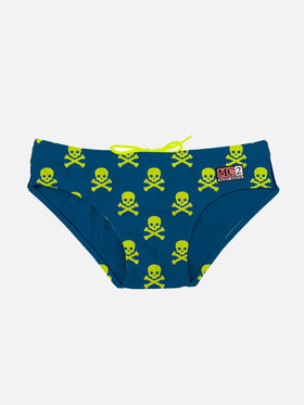 Yellow Fluo Skulls Boy Swim Briefs - MC2 Saint Barth