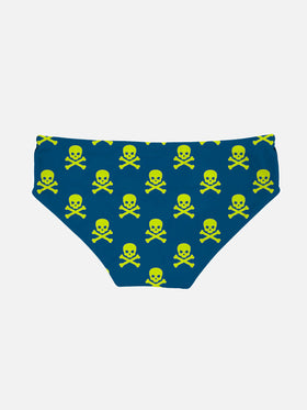 Yellow Fluo Skulls Boy Swim Briefs - MC2 Saint Barth