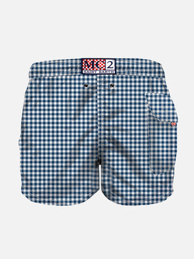 Boy swim shorts with Blue Vichy pattern - MC2 Saint Barth