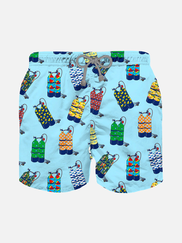 Light blue scuba print boy swim shorts - MC2 Saint Barth