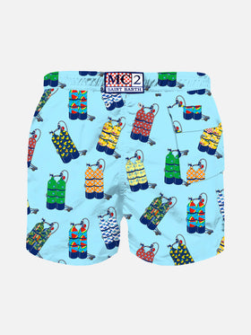 Light blue scuba print boy swim shorts - MC2 Saint Barth