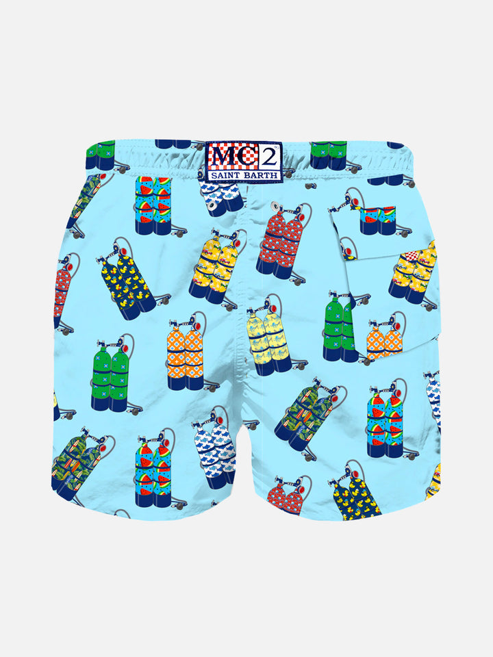 Light blue scuba print boy swim shorts - MC2 Saint Barth