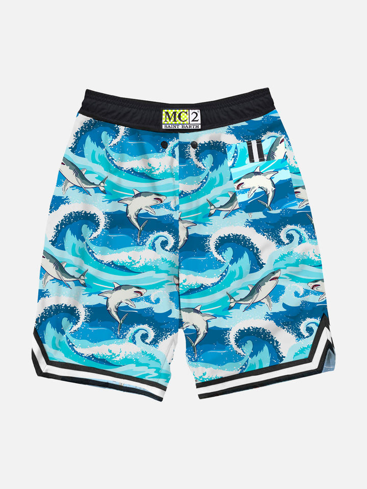 Shark print boy swim shorts surf style - MC2 Saint Barth