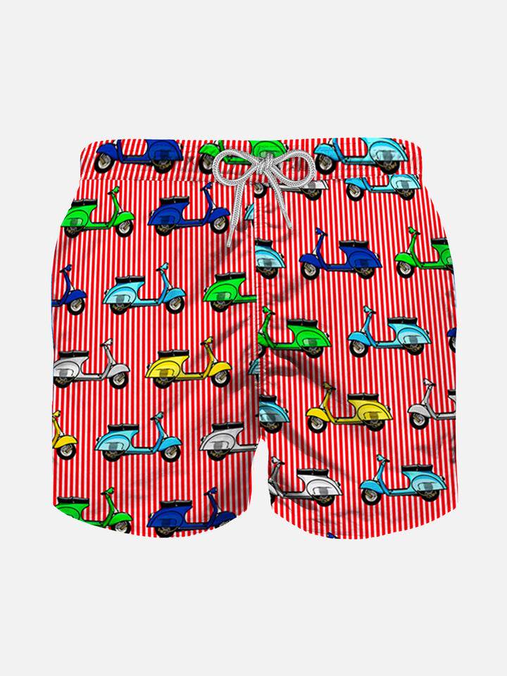 Boy swim shorts with multicolor Vespa all over print | VESPA PIAGGIO© - MC2 Saint Barth