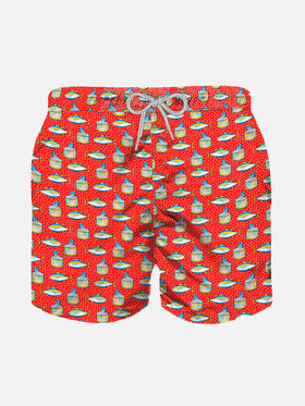 Micro tuna box print boy's light red swimshorts - MC2 Saint Barth