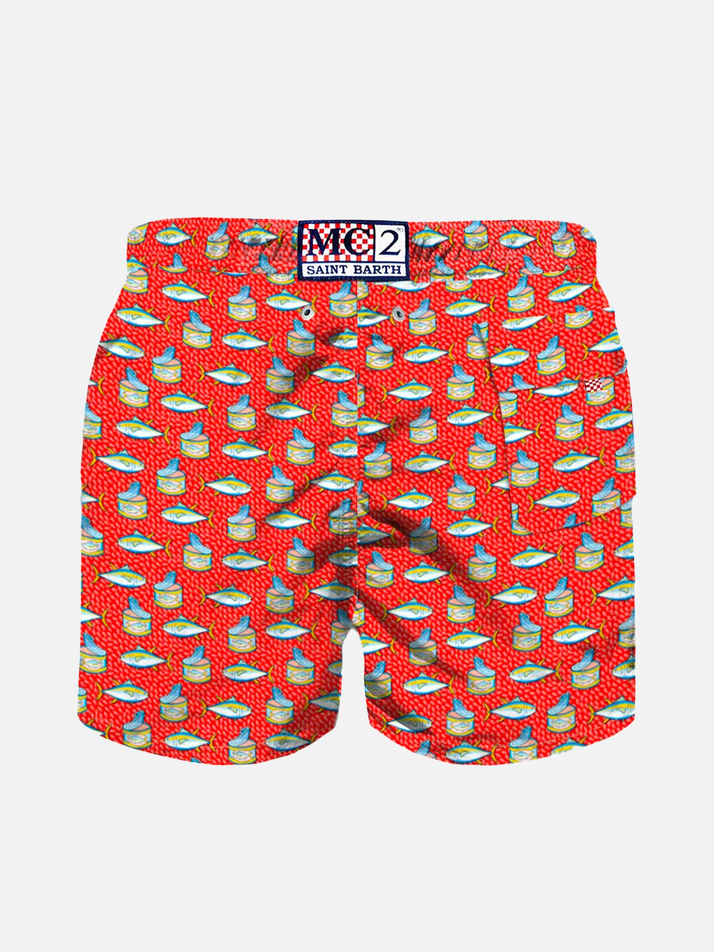 Micro tuna box print boy's light red swimshorts - MC2 Saint Barth