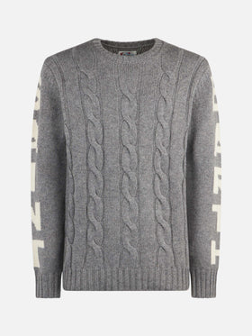 Man grey heavyweight cable knit sweater Bergen - MC2 Saint Barth