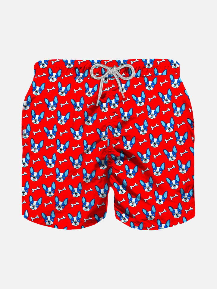 Badeshorts für Jungen aus leichtem Stoff mit französischem Bulldoggen-Print