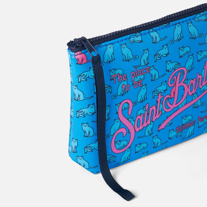 Pochette Aline in scuba con stampa gatti