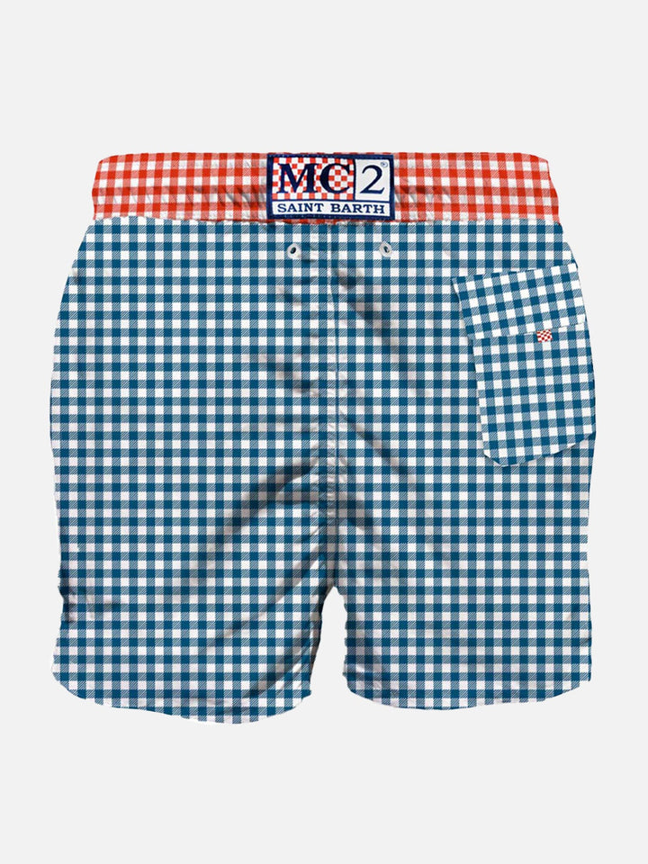 Man swim shorts gingham print with pocket - MC2 Saint Barth