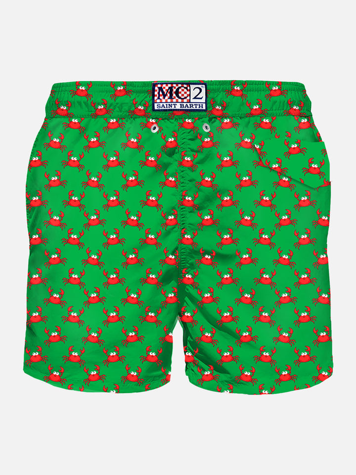 Herren-Badeshorts aus leichtem Stoff mit Krabbenprint