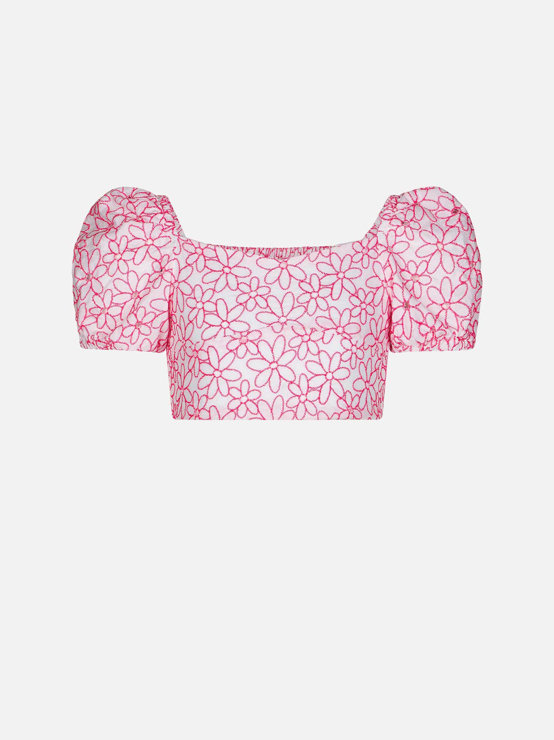 Girl crop top with daisy embroidery - MC2 Saint Barth