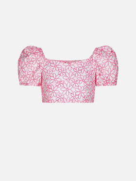 Girl crop top with daisy embroidery - MC2 Saint Barth