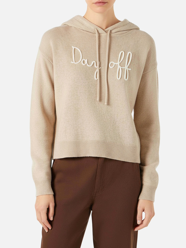 Woman cropped knit hoodie with Day Off embroidery