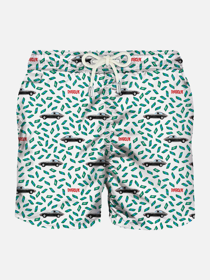 Man light fabric swim shorts with car and money print | DIABOLIK SPECIAL EDITION - MC2 Saint Barth