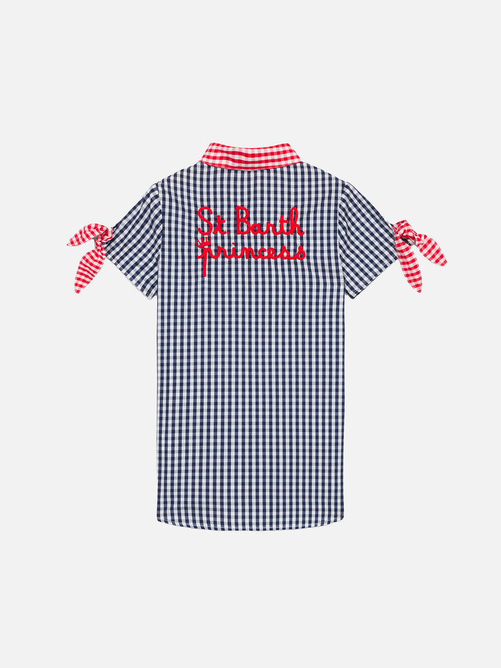 Girl gingham dress with St. Barth Princess embroidery - MC2 Saint Barth