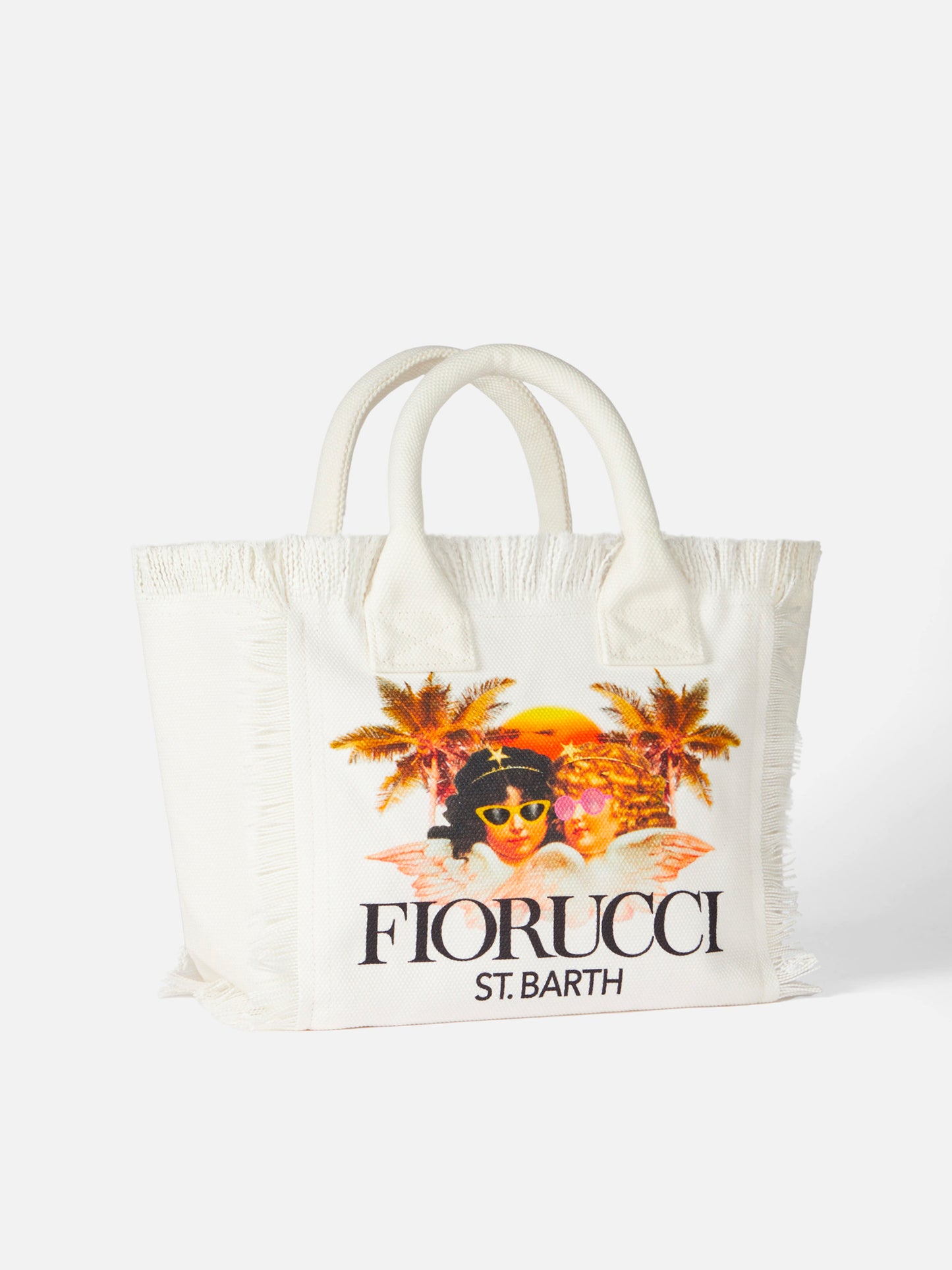 Colette white cotton canvas handbag with Fiorucci Angels print | FIORUCCI SPECIAL EDITION - MC2 Saint Barth
