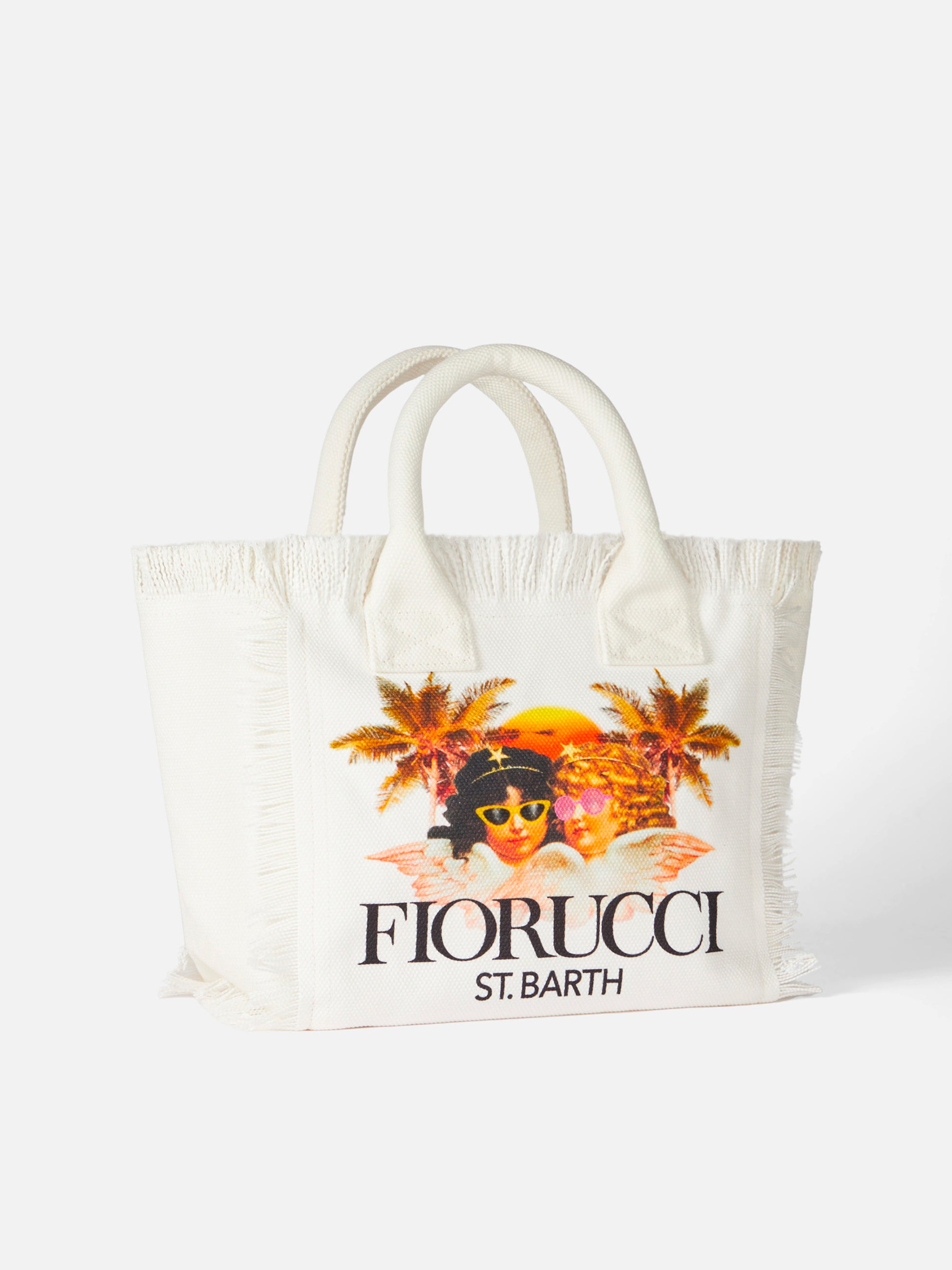 Colette white cotton canvas handbag with Fiorucci Angels print | FIORUCCI SPECIAL EDITION - MC2 Saint Barth