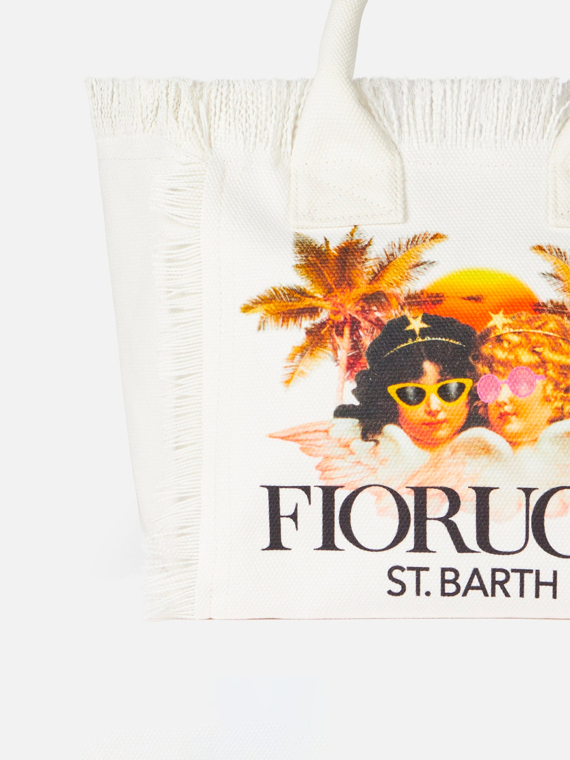 Colette white cotton canvas handbag with Fiorucci Angels print | FIORUCCI SPECIAL EDITION - MC2 Saint Barth