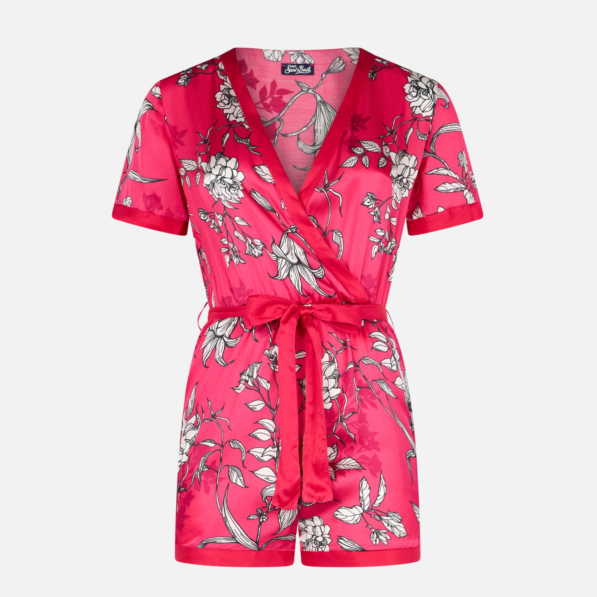 Red short jumpsuit with white flower print - MC2 Saint Barth
