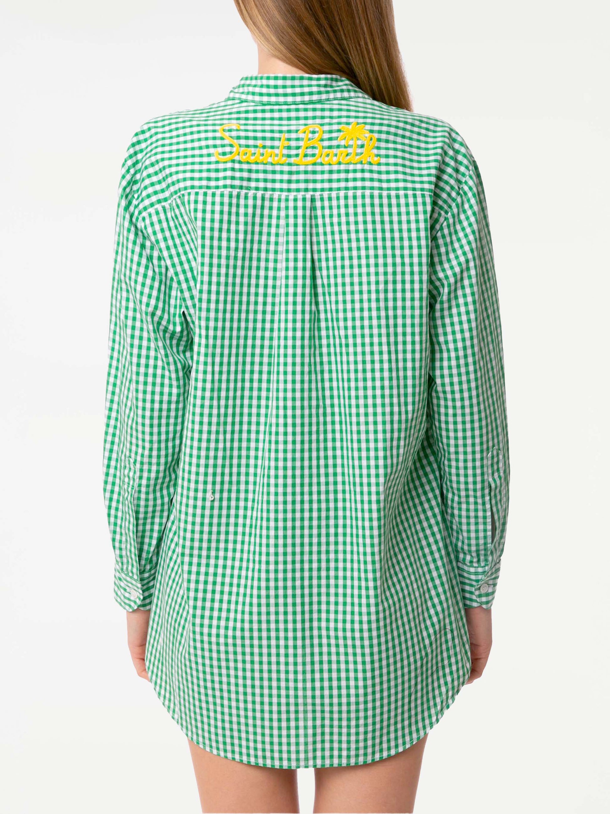 Green gingham cotton shirt with embroidery - MC2 Saint Barth