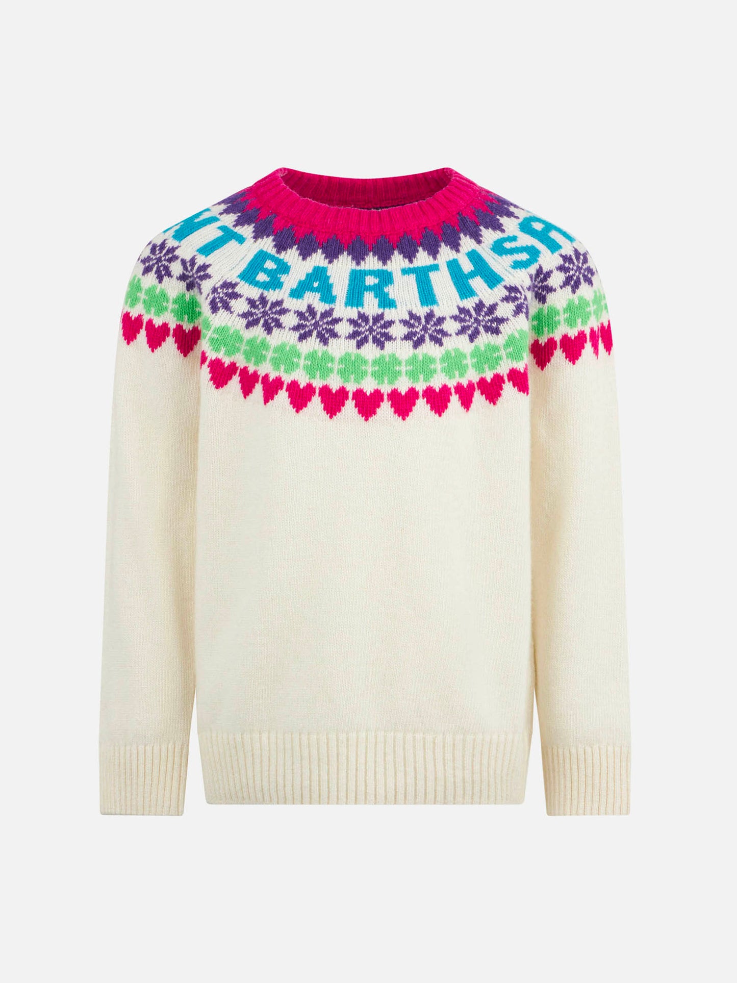 Girl crewneck white sweater with fair isle jacquard - MC2 Saint Barth
