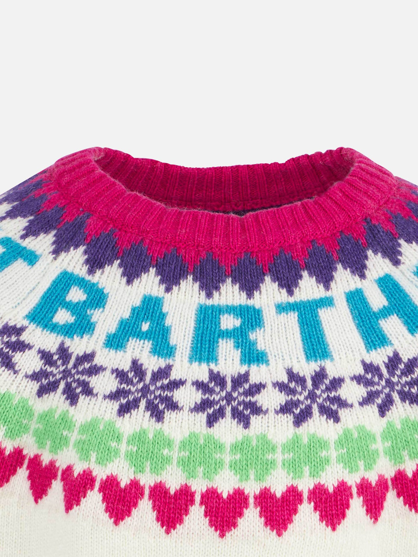 Girl crewneck white sweater with fair isle jacquard - MC2 Saint Barth