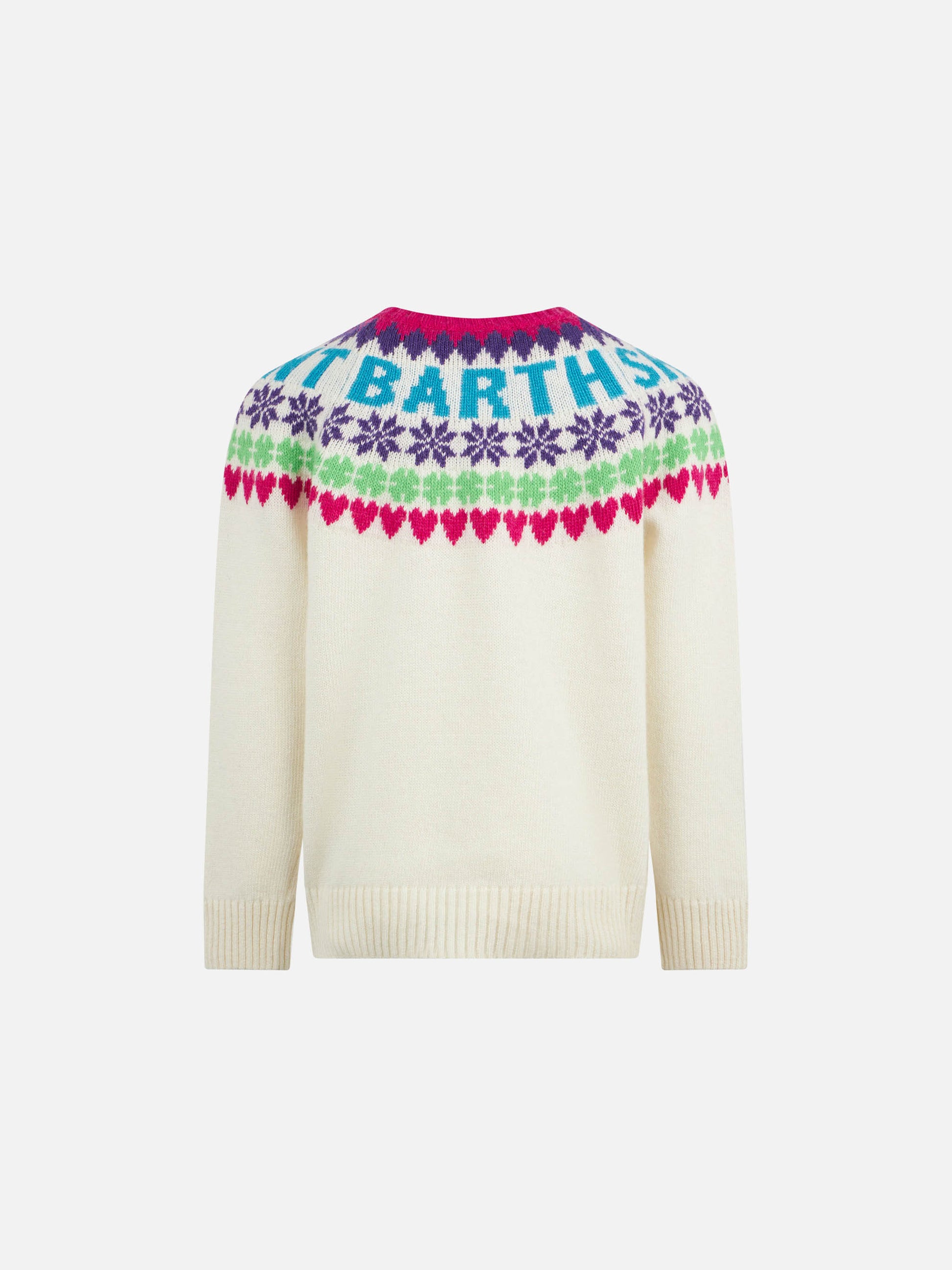 Girl crewneck white sweater with fair isle jacquard - MC2 Saint Barth