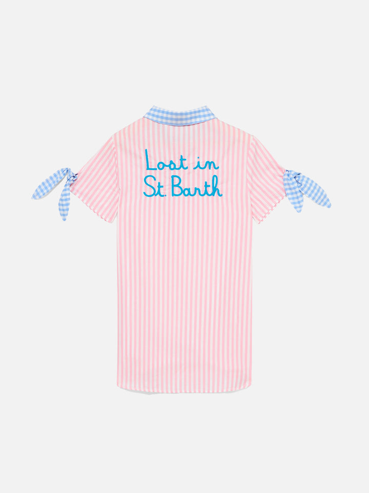 Girl striped shirt dress with embroidery - MC2 Saint Barth