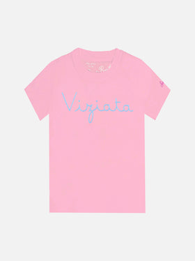 Pink t-shirt girl s with embroided writing - MC2 Saint Barth