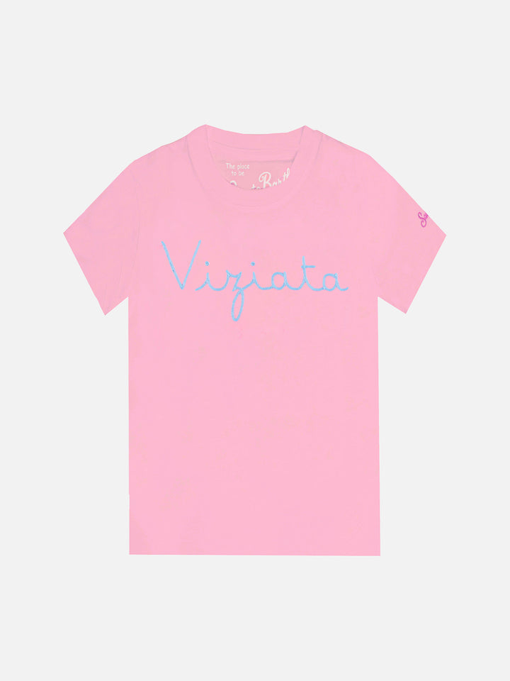 Pink t-shirt girl s with embroided writing - MC2 Saint Barth