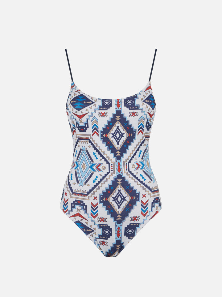 Woman one piece swimsuit with glitter aztec print - MC2 Saint Barth