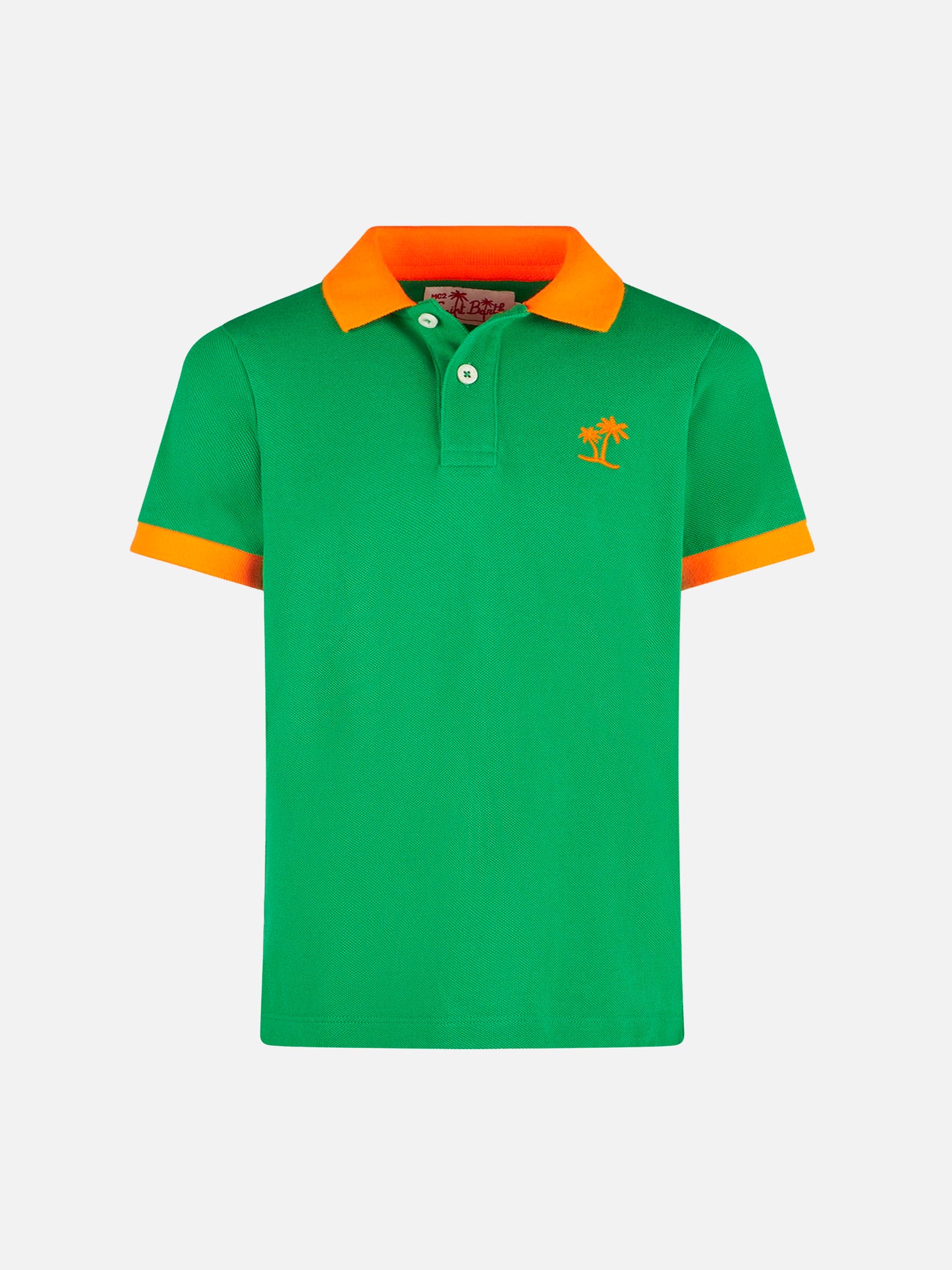 Boy green piquet polo with orange St. Barth logo - MC2 Saint Barth