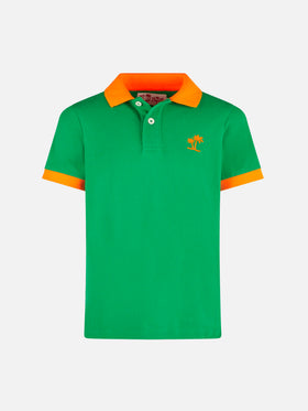 Boy green piquet polo with orange St. Barth logo - MC2 Saint Barth