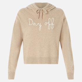Kurz geschnittener Damen-Kapuzenpullover aus Strick mit „Day Off“-Stickerei