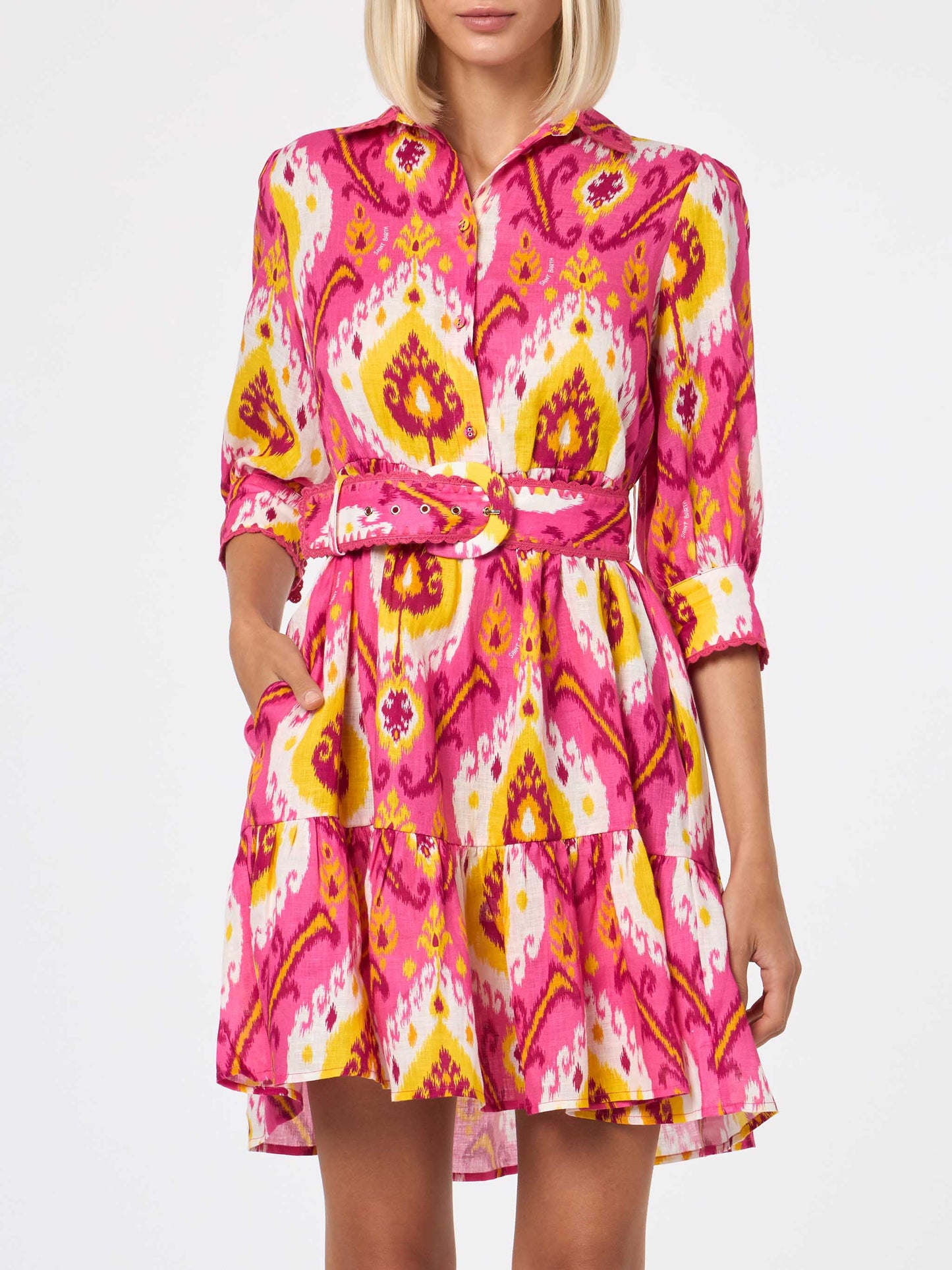 Woman linen short dress Daisi with ikat print - MC2 Saint Barth