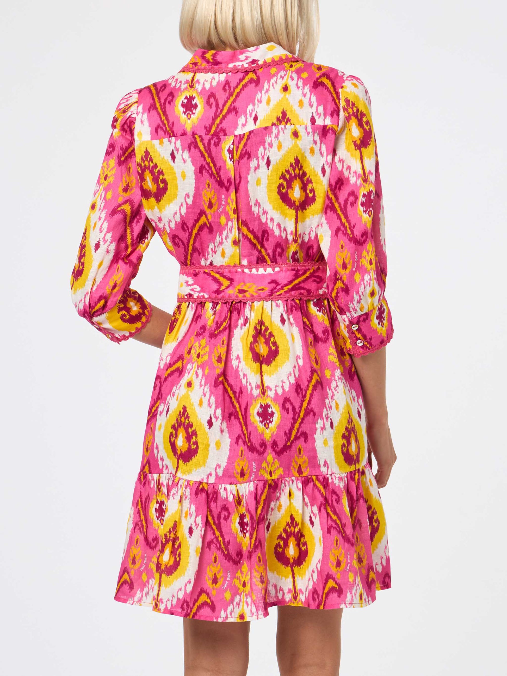 Woman linen short dress Daisi with ikat print - MC2 Saint Barth