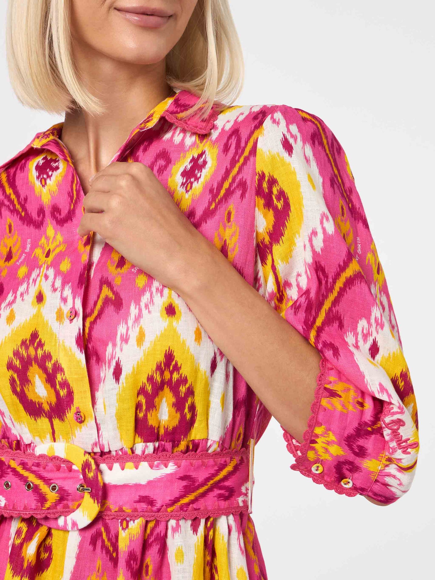 Woman linen short dress Daisi with ikat print - MC2 Saint Barth