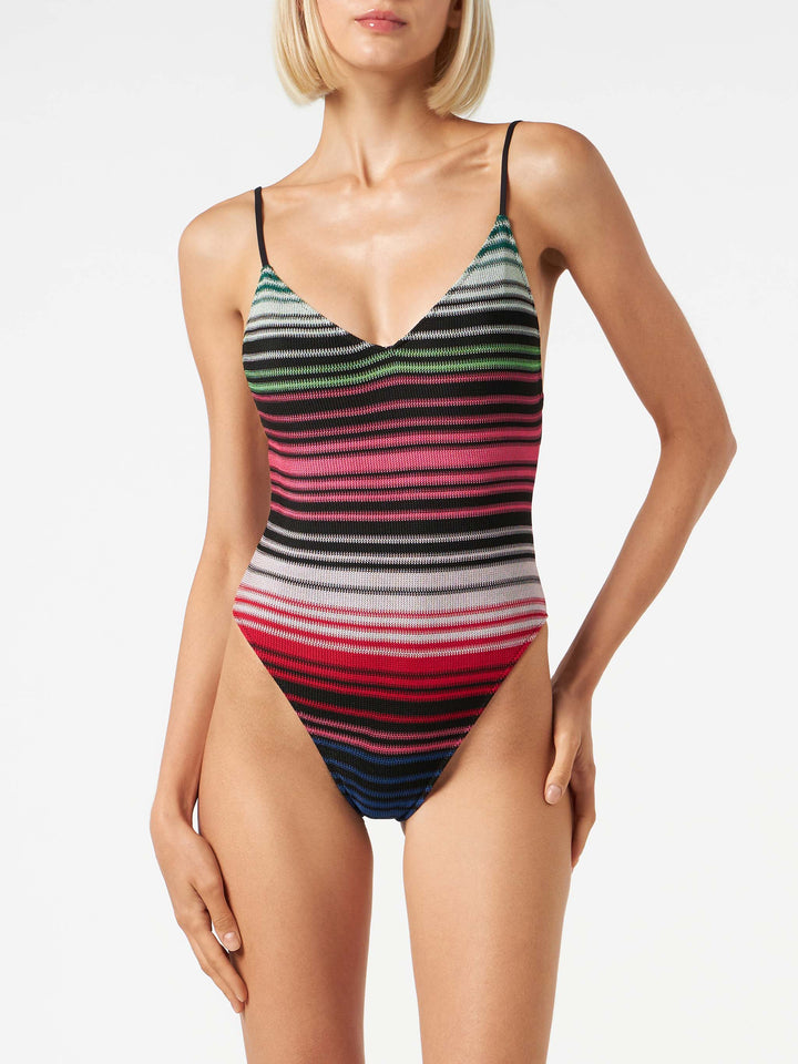 Woman one piece swimsuit with stripes - MC2 Saint Barth