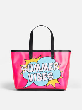 Pink transparent pvc beach bag with Summer Vibes print - MC2 Saint Barth