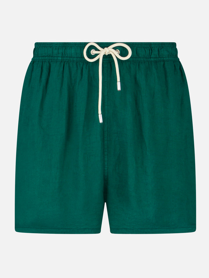 Solid green mid-length linen swim shorts - MC2 Saint Barth