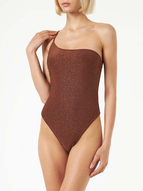 Woman brown lurex one shoulder one-piece swimsuit - MC2 Saint Barth