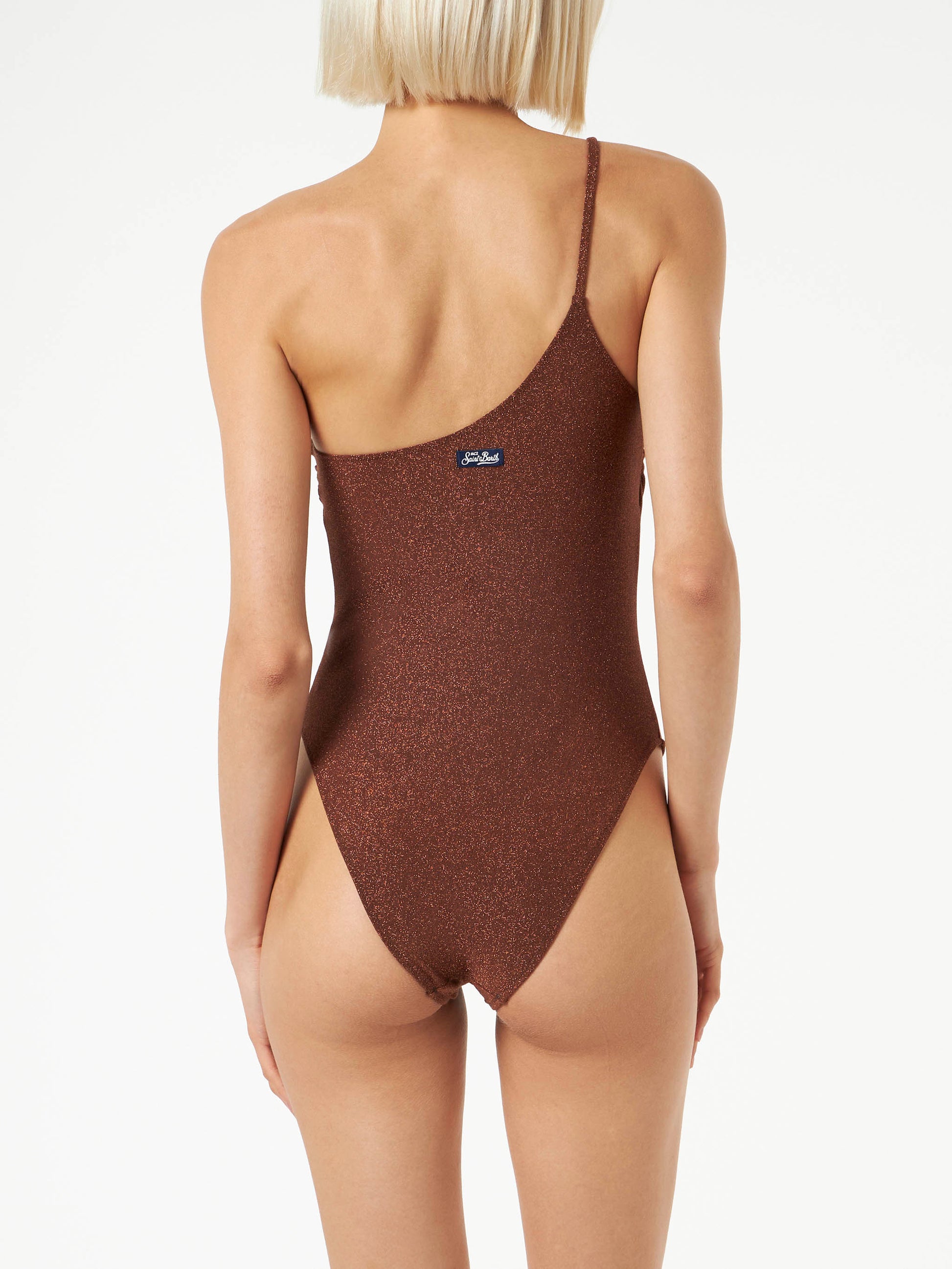Woman brown lurex one shoulder one-piece swimsuit - MC2 Saint Barth