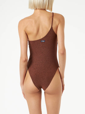 Woman brown lurex one shoulder one-piece swimsuit - MC2 Saint Barth