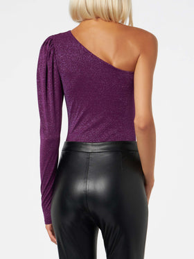 Knitted glitter purple one shoulder swimsuit / bodywear - MC2 Saint Barth